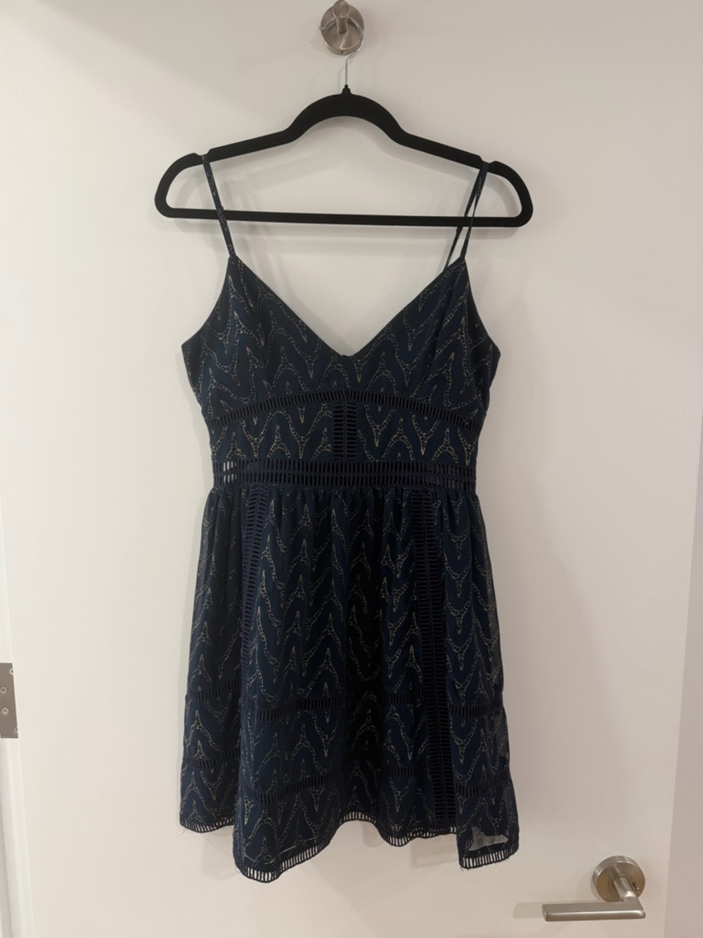 NBD Navy Blue Beaded Spaghetti Strap Mini Dress